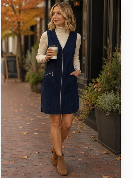 Casual Corner Dresses & Skirts - Vintage casual corner woman moleskin zip front jumper shift dress